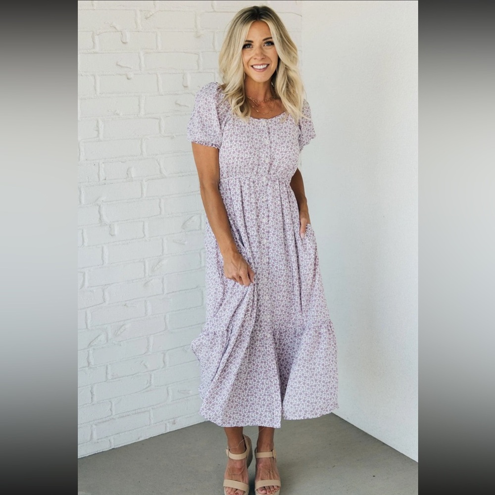 Violet Buttoned Midi Dress, Hayden Los Angeles, Medium